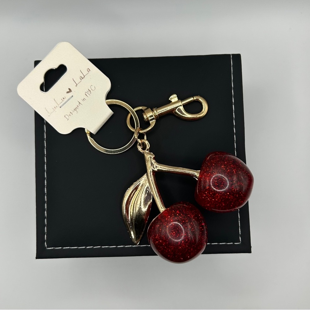 Large Red Sparkle Cherries Keychain - Picture 3 of 8